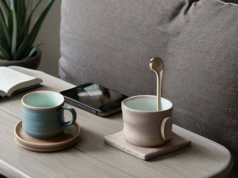 Celular apoyado en una taza de cerámica mientras reviso tutoriales de canto en casa después del trabajo