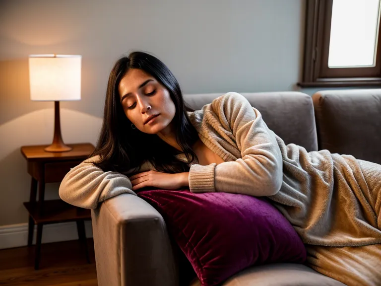 Mujer sentada en el suelo del living con expresión de alivio tras una sesión de canto en casa entre almohadones